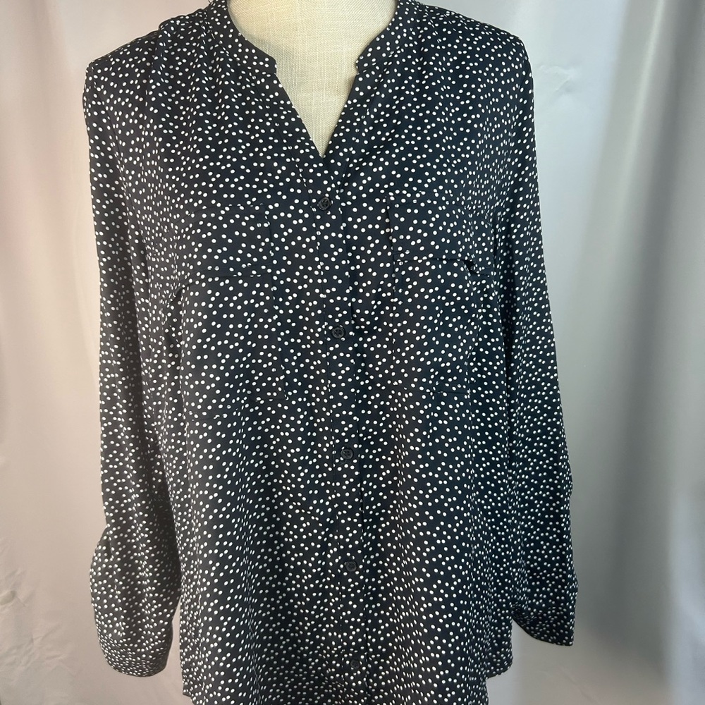 Jones New York Black and White Polka Dot Blouse size XL
